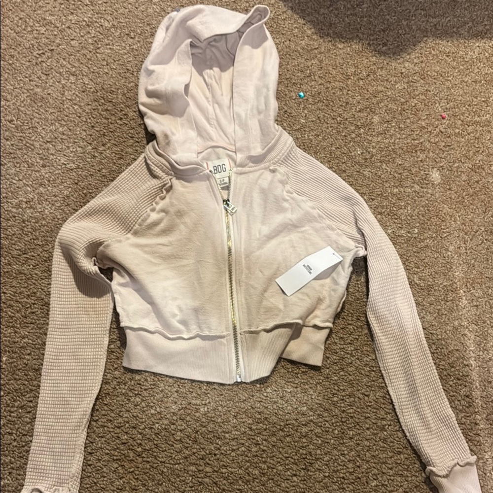 Beige Cropped Urban Outfitters Hoodie